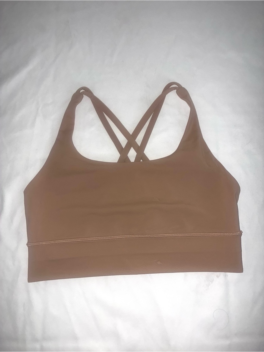 Lululemon Energy Longline Sheer Oak nude sports bra crisscross Size 8